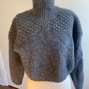 Free People Gray Turtleneck Sweater with Textured Knit
